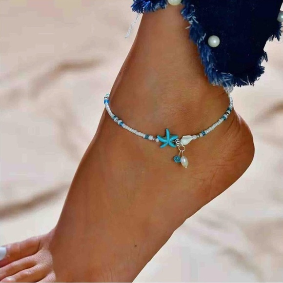 Jewelry - Turquoise Starfish Beaded Anklet / Bracelet
